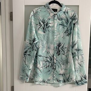 INC International Concepts Mint and Black Botanical Shirt
